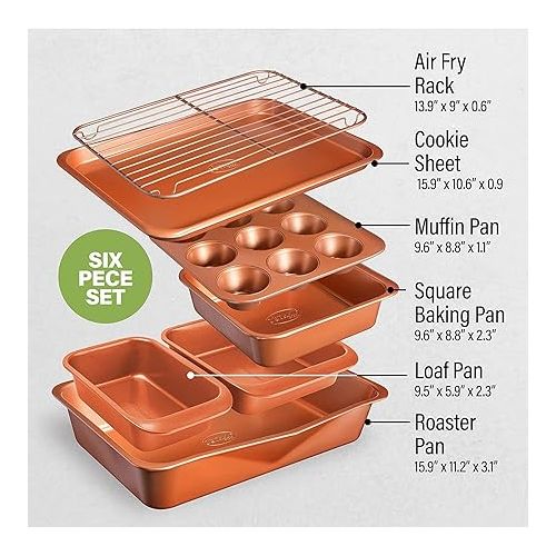  Gotham Steel 6 Pc Stackable Bakeware Set/Baking Pans Set Nonstick with Oven Pans + Baking Sheet Set and Wire Rack, Complete Baking Set for Kitchen, Oven/Dishwasher Safe, 100% Non Toxic…