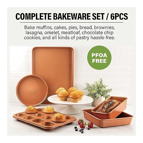  Gotham Steel 6 Pc Stackable Bakeware Set/Baking Pans Set Nonstick with Oven Pans + Baking Sheet Set and Wire Rack, Complete Baking Set for Kitchen, Oven/Dishwasher Safe, 100% Non Toxic…