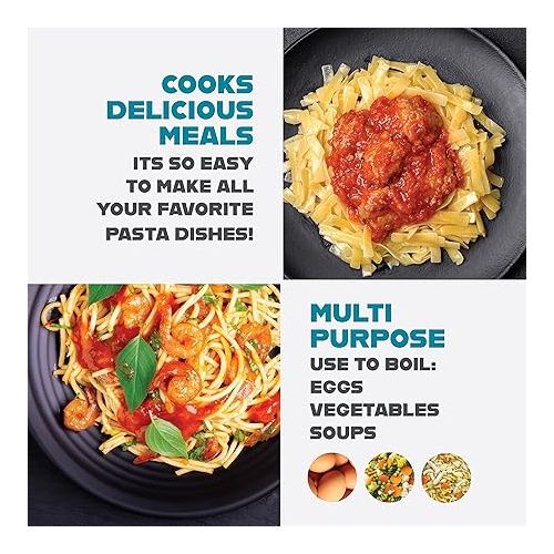  Gotham Steel 5 Quart Stock Pot Multipurpose Pasta Pot with Strainer Lid & Twist and Lock Handles, Nonstick Cooking Pot + Pasta Strainer Pots with Lid, Spaghetti Pot, Dishwasher Safe - Aqua Blue