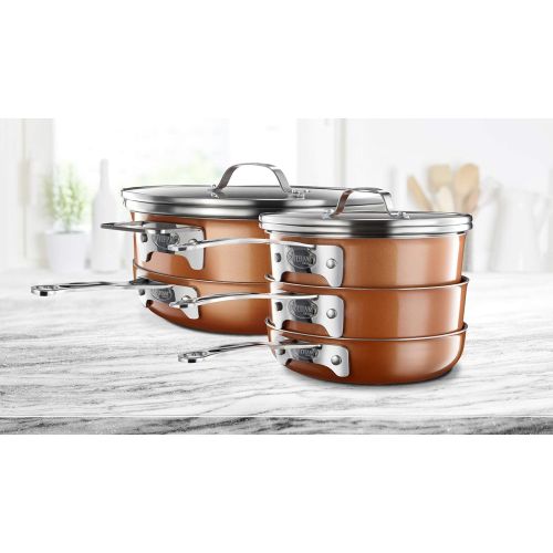  [아마존 핫딜] GOTHAM STEEL Gotham Steel Stackable Pots and Pans Set  Stackmaster 10 Piece Cookware Set with Ultra Nonstick Cast Texture Ceramic Coating, Saves 30% Space, Sauce Pans, Stock Pots, Skillets & M