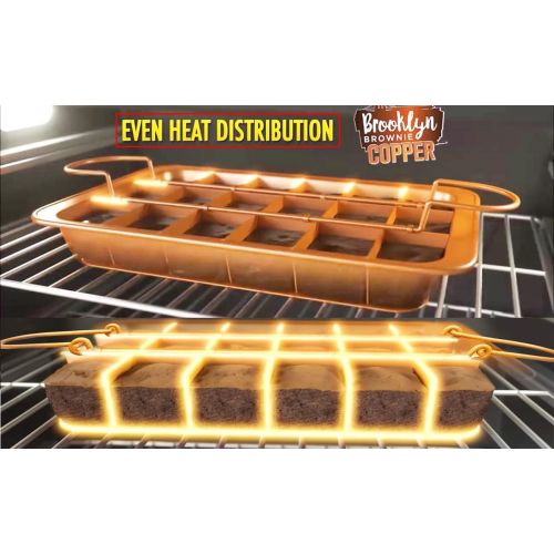  Brooklyn Brownie Copper by Gotham Steel Nonstick Baking Pan with Built-In Slicer, Ensures Perfect Crispy Edges, Metal Utensil and Dishwasher Safe