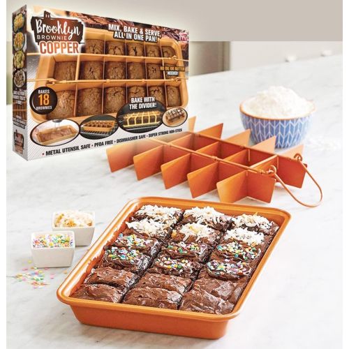  Brooklyn Brownie Copper by Gotham Steel Nonstick Baking Pan with Built-In Slicer, Ensures Perfect Crispy Edges, Metal Utensil and Dishwasher Safe