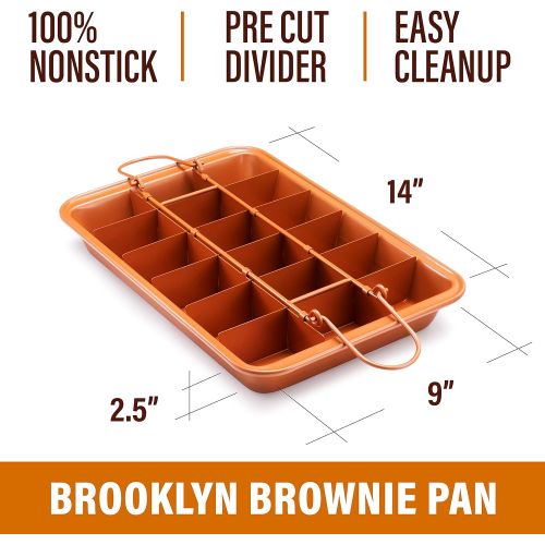  Brooklyn Brownie Copper by Gotham Steel Nonstick Baking Pan with Built-In Slicer, Ensures Perfect Crispy Edges, Metal Utensil and Dishwasher Safe