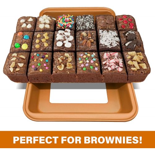  Brooklyn Brownie Copper by Gotham Steel Nonstick Baking Pan with Built-In Slicer, Ensures Perfect Crispy Edges, Metal Utensil and Dishwasher Safe