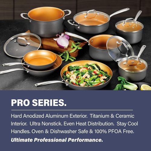  GOTHAM STEEL Pro Hard Anodized Pots and Pans 13 Piece Premium Cookware Set with Ultimate Nonstick Ceramic & Titanium Coating, Oven and Dishwasher Safe, Brown