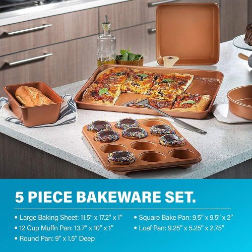  Gotham Steel Cookware + Bakeware Set with Nonstick Durable Ceramic Copper Coating ? Includes Skillets, Stock Pots, Deep Square Fry Basket, Cookie Sheet and Baking Pans, 20 Piece, T