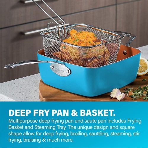  Gotham Steel Cookware + Bakeware Set with Nonstick Durable Ceramic Copper Coating ? Includes Skillets, Stock Pots, Deep Square Fry Basket, Cookie Sheet and Baking Pans, 20 Piece, T