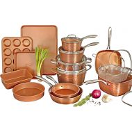 Gotham Steel Hammered Copper Collection ? 20 Piece Premium Cookware & Bakeware Set with Nonstick Copper Coating, Includes Skillets, Stock Pots, Deep Square Fry Basket, Cookie Sheet