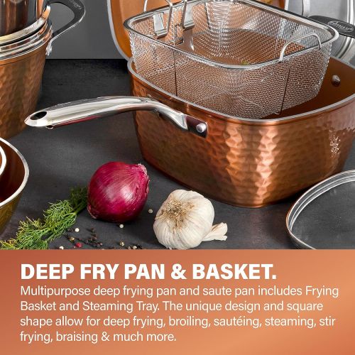  Gotham Steel Hammered Copper Collection ? 20 Piece Premium Cookware & Bakeware Set with Nonstick Copper Coating, Includes Skillets, Stock Pots, Deep Square Fry Basket, Cookie Sheet