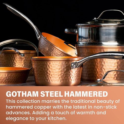  Gotham Steel Hammered Copper Collection ? 20 Piece Premium Cookware & Bakeware Set with Nonstick Copper Coating, Includes Skillets, Stock Pots, Deep Square Fry Basket, Cookie Sheet