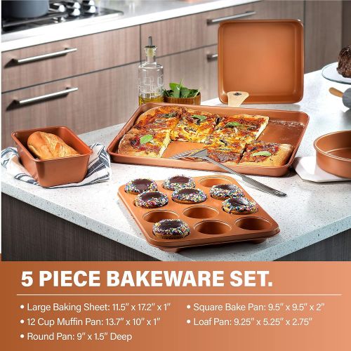  Gotham Steel Hammered Copper Collection ? 20 Piece Premium Cookware & Bakeware Set with Nonstick Copper Coating, Includes Skillets, Stock Pots, Deep Square Fry Basket, Cookie Sheet