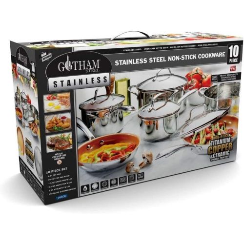  Gotham Steel 10 Piece Pro Chef Cookware Set Premium Copper Nonstick Pots and Pans Tri-Ply Bonded, Coated with Titanium and Ceramic Surface for the Ultimate Release  Dishwasher Sa