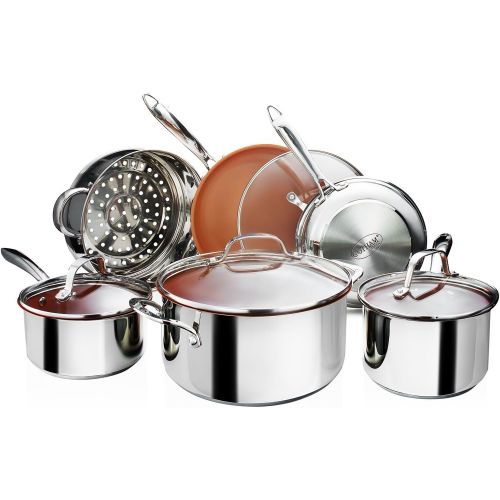  Gotham Steel 10 Piece Pro Chef Cookware Set Premium Copper Nonstick Pots and Pans Tri-Ply Bonded, Coated with Titanium and Ceramic Surface for the Ultimate Release  Dishwasher Sa