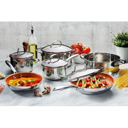  Gotham Steel 10 Piece Pro Chef Cookware Set Premium Copper Nonstick Pots and Pans Tri-Ply Bonded, Coated with Titanium and Ceramic Surface for the Ultimate Release  Dishwasher Sa