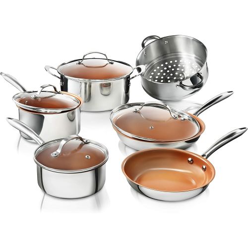  Gotham Steel 10 Piece Pro Chef Cookware Set Premium Copper Nonstick Pots and Pans Tri-Ply Bonded, Coated with Titanium and Ceramic Surface for the Ultimate Release  Dishwasher Sa