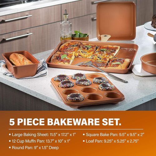  Gotham Steel Cookware + Bakeware Set with Nonstick Durable Ceramic Copper Coating  Includes Skillets, Stock Pots, Deep Square Fry Basket, Cookie Sheet and Baking Pans, 20 Piece, G