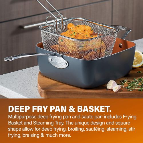  Gotham Steel Cookware + Bakeware Set with Nonstick Durable Ceramic Copper Coating  Includes Skillets, Stock Pots, Deep Square Fry Basket, Cookie Sheet and Baking Pans, 20 Piece, G