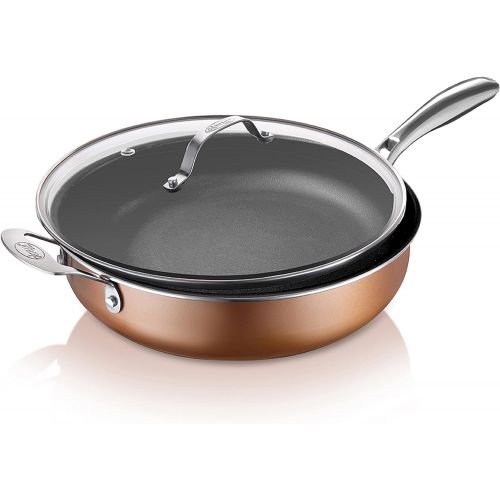  Gotham Steel Saute Pan with Lid  5.5 Quart Multipurpose Nonstick Jumbo Cooker with Glass Lid, Stainless Steel Handle & Helper Handle, Oven & Dishwasher Safe, 100% PFOA FREE
