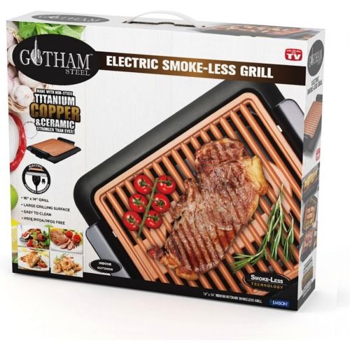  [아마존베스트]Gotham Steel Smokeless Grill Indoor Grill Ultra Nonstick Electric Grill  Dishwasher Safe Surface, Temp Control, Metal Utensil Safe, Barbeque Indoors with No Smoke!