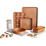 [아마존베스트]Gotham Steel Nonstick Bakeware Set with Durable Ceramic Coating, Heavy Duty 0.8MM Gauge Dishwasher Safe, Includes XL Cookie Sheet, Muffin Pan, Loaf Pan & Round Baking Tray, Copper