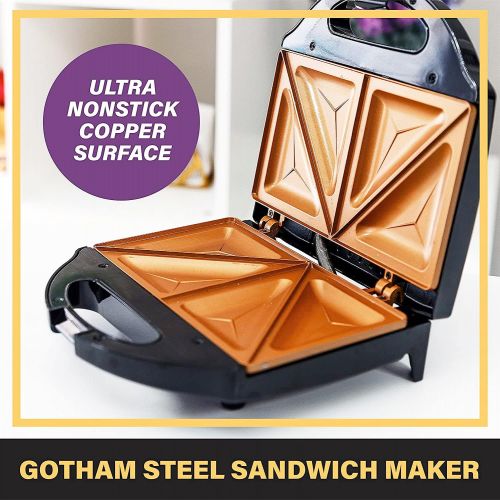  [아마존베스트]Gotham Steel Sandwich Maker, Toaster and Electric Panini Grill with Ultra Nonstick Copper Surface - Makes 2 Sandwiches in Minutes with Virtually No Clean Up, with Easy Cut Edges an