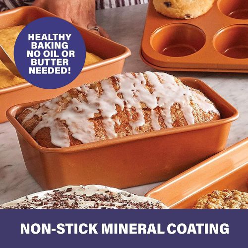  Gotham Steel Bakeware Loaf Pan ? Nonstick Loaf Pan, XL 9.7” x 5.75” x 2.8” Full Size Loaf Pan Even Heat g, Metal U& Non-Warp Technology with Ultra Nonstick Ceramic Coatintensil & D