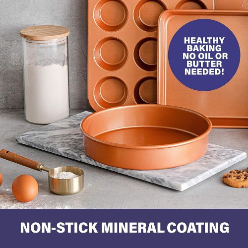  Gotham Steel Round Baking Pan Nonstick Bakeware, Round Cake Pan, ? Large 9.5” x 9.5” x 2” Size, Even Heat & Non-Warp Technology, Ultra Nonstick Ceramic Coating, Dishwasher Safe, Br