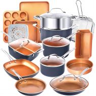 Gotham Steel 20 Piece Pots & Pans Set Complete Kitchen Cookware + Bakeware Set Nonstick Ceramic Copper Coating ? Frying Pans, Skillets, Stock Pots, Deep Square Fry Basket Cookie Sh