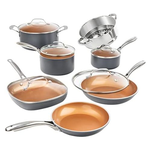  Gotham Steel Pots and Pans Set 12 Piece Cookware Set with Ultra Nonstick Ceramic Coating by Chef Daniel Green, 100% PFOA Free, Stay Cool Handles, Metal Utensil & Dishwasher Safe -