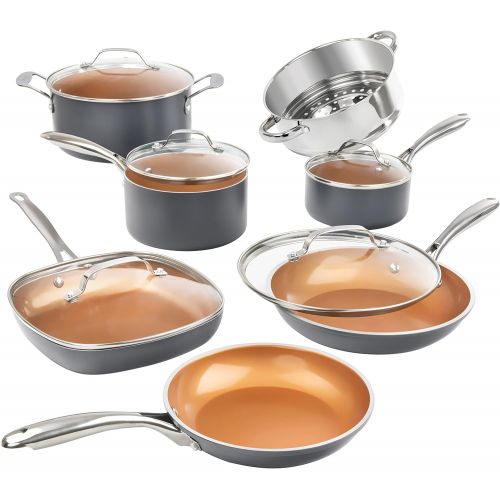  Gotham Steel Pots and Pans Set 12 Piece Cookware Set with Ultra Nonstick Ceramic Coating by Chef Daniel Green, 100% PFOA Free, Stay Cool Handles, Metal Utensil & Dishwasher Safe -