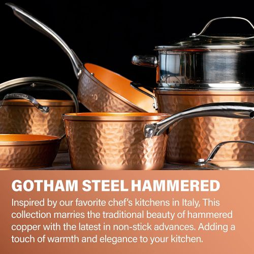  Gotham Steel Hammered Copper Collection ? 15 Piece Premium Cookware & Bakeware Set with Nonstick Coating, Aluminum Composition? Includes Fry Pans, Stock Pots, Bakeware Set & More,