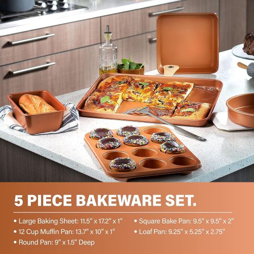  Gotham Steel Hammered Copper Collection ? 15 Piece Premium Cookware & Bakeware Set with Nonstick Coating, Aluminum Composition? Includes Fry Pans, Stock Pots, Bakeware Set & More,