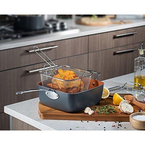  Gotham Steel Ultimate 15 Piece All in One Chef’s Kitchen Set Copper Coating ? Includes Skillets, Stock Pots, Deep Square Pan with Fry Basket