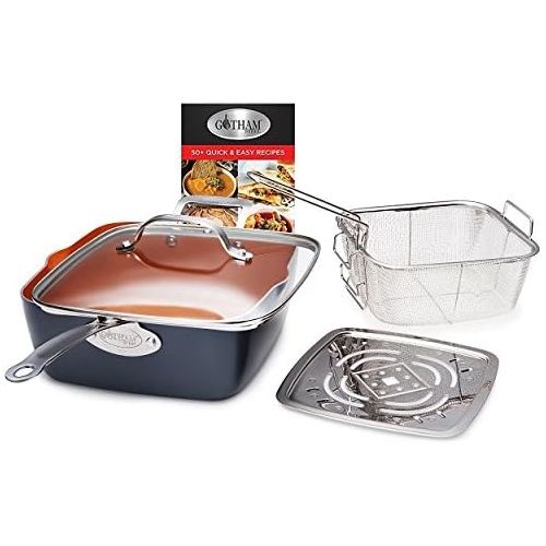  Gotham Steel Ultimate 15 Piece All in One Chef’s Kitchen Set Copper Coating ? Includes Skillets, Stock Pots, Deep Square Pan with Fry Basket