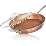 Gotham Steel 14” Nonstick Fry Pan with Lid ? Hammered Copper Collection, Premium Aluminum Cookware with Stainless Steel Handles Dishwasher & Oven Safe