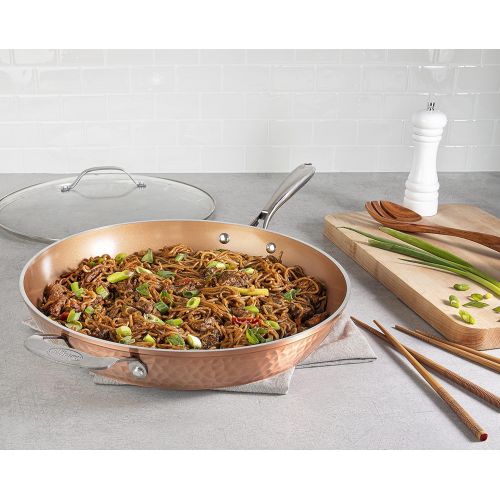  Gotham Steel 14” Nonstick Fry Pan with Lid ? Hammered Copper Collection, Premium Aluminum Cookware with Stainless Steel Handles Dishwasher & Oven Safe