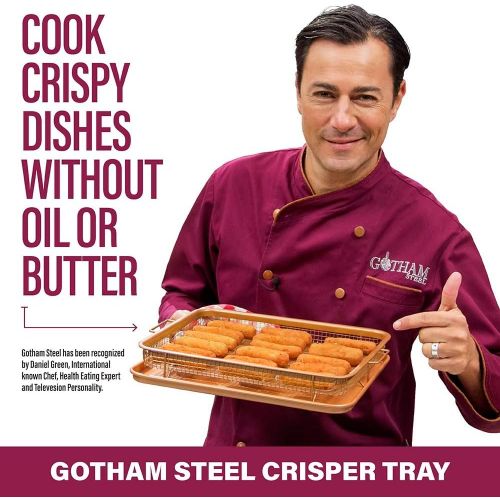  Gotham Steel Crisper Tray for Oven, 2 Piece Nonstick Copper Crisper Tray & Basket, Air Fry in your Oven, Great for Baking & Crispy Foods, Dishwasher Safe, As Seen on TV ? XXL Famil