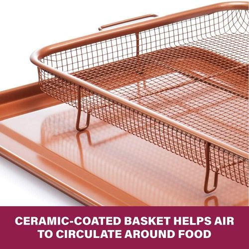  Gotham Steel Crisper Tray for Oven, 2 Piece Nonstick Copper Crisper Tray & Basket, Air Fry in your Oven, Great for Baking & Crispy Foods, Dishwasher Safe, As Seen on TV ? XXL Famil