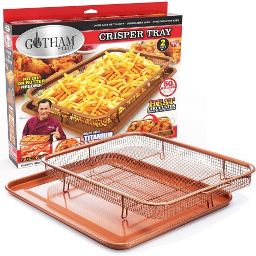  Gotham Steel Crisper Tray for Oven, 2 Piece Nonstick Copper Crisper Tray & Basket, Air Fry in your Oven, Great for Baking & Crispy Foods, Dishwasher Safe, As Seen on TV ? XXL Famil