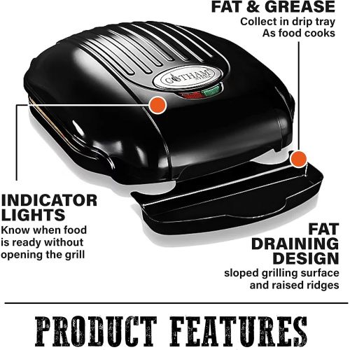  [아마존베스트]Gotham Steel 2053 Low Fat Multipurpose Sandwich Grill Nonstick Copper Coating  As Seen on TV, Large, Black