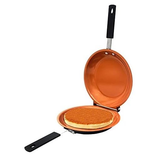  [아마존베스트]Gotham Steel Double Pan  Nonstick Copper Easy to Flip Pan with Rubber Grip Handles for Fluffy Pancakes, Perfect Omelets, Frittatas, French Toast and More! Dishwasher Safe