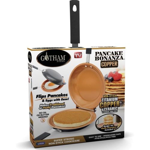  [아마존베스트]Gotham Steel Double Pan  Nonstick Copper Easy to Flip Pan with Rubber Grip Handles for Fluffy Pancakes, Perfect Omelets, Frittatas, French Toast and More! Dishwasher Safe