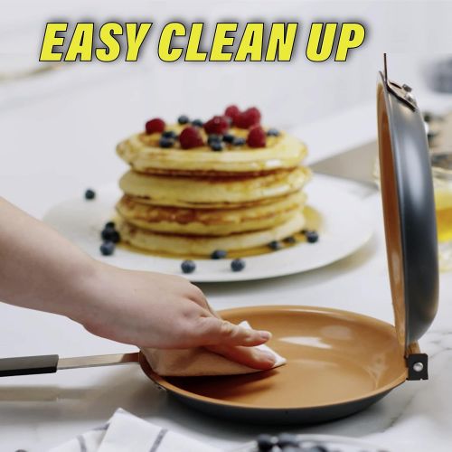  [아마존베스트]Gotham Steel Double Pan  Nonstick Copper Easy to Flip Pan with Rubber Grip Handles for Fluffy Pancakes, Perfect Omelets, Frittatas, French Toast and More! Dishwasher Safe