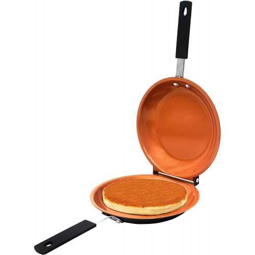 [아마존베스트]Gotham Steel Double Pan  Nonstick Copper Easy to Flip Pan with Rubber Grip Handles for Fluffy Pancakes, Perfect Omelets, Frittatas, French Toast and More! Dishwasher Safe