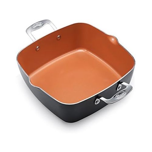  [아마존베스트]Gotham Steel - 6 Quart XL Nonstick Copper Deep Square All in One 6 Qt Casserole Chef’s Pan & Stock Pot- 4 Piece Set, Includes Frying Basket and Steamer Tray, Dishwasher Safe