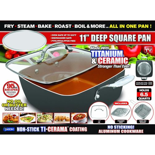  [아마존베스트]Gotham Steel - 6 Quart XL Nonstick Copper Deep Square All in One 6 Qt Casserole Chef’s Pan & Stock Pot- 4 Piece Set, Includes Frying Basket and Steamer Tray, Dishwasher Safe