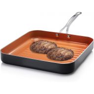 [아마존베스트]Gotham Steel Grill Pan  10.5” Square Aluminum Grill Pan with Nonstick Surface, Sear Ridges and Stainless Steel Handle, Dishwasher and Oven Safe