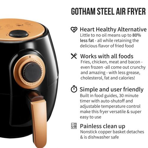  GOTHAM STEEL Gotham Steel Air Fryer XL 3.8 Liter with Rapid Air Technology for Oil Free Healthy Cooking Adjustable Temperature Control with Auto ShutoffDishwasher Safe with Nonstick Copper Coa