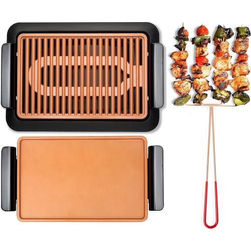  GOTHAM STEEL Smokeless Electric Grill, Griddle, and Pitchfork, Indoor BBQ and Nonstick As Seen On TV (Large)