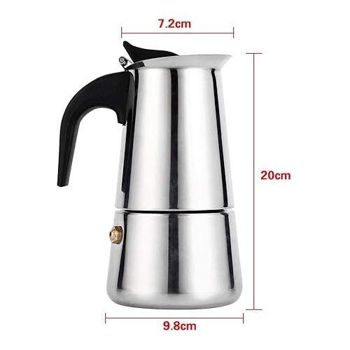  GOTOTOP Espresso Coffee Maker,100ml Stainless Steel Espresso Percolator Coffee Mocha Coffee Pot Kettle Stove Top Maker Mocha Pot for Use on Gas or Electric Stove (100ml)